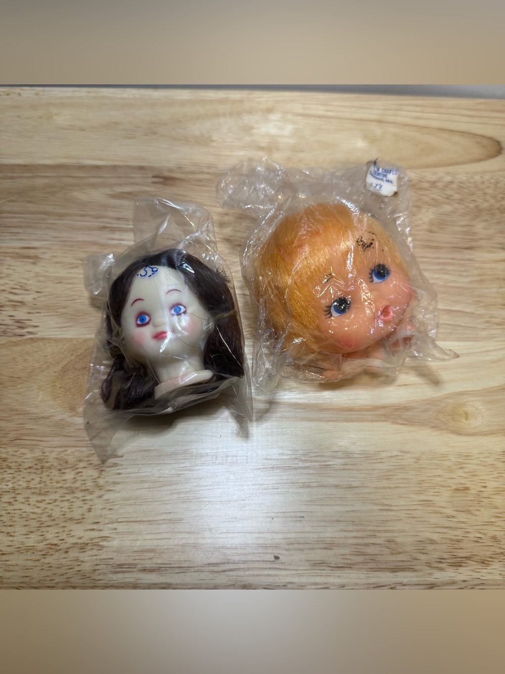 Vtg Lot 2 Doll Heads Crafting Supply Collectible Hobby Oddities Creepy Cute